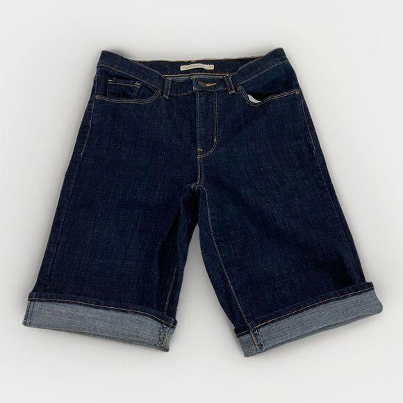 Levi’s Women’s 27 Bermuda Shorts Blue Denim Mid Rise Classic Fit Casual - Picture 1 of 11